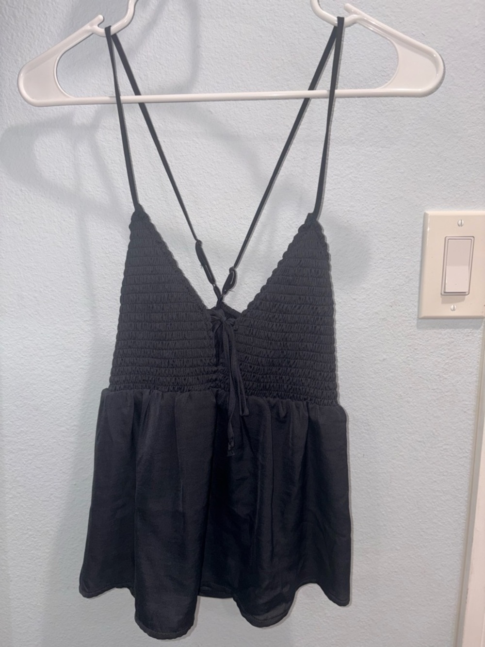 American Eagle Outfitters Black Smocked V-Neck Cami Tank
